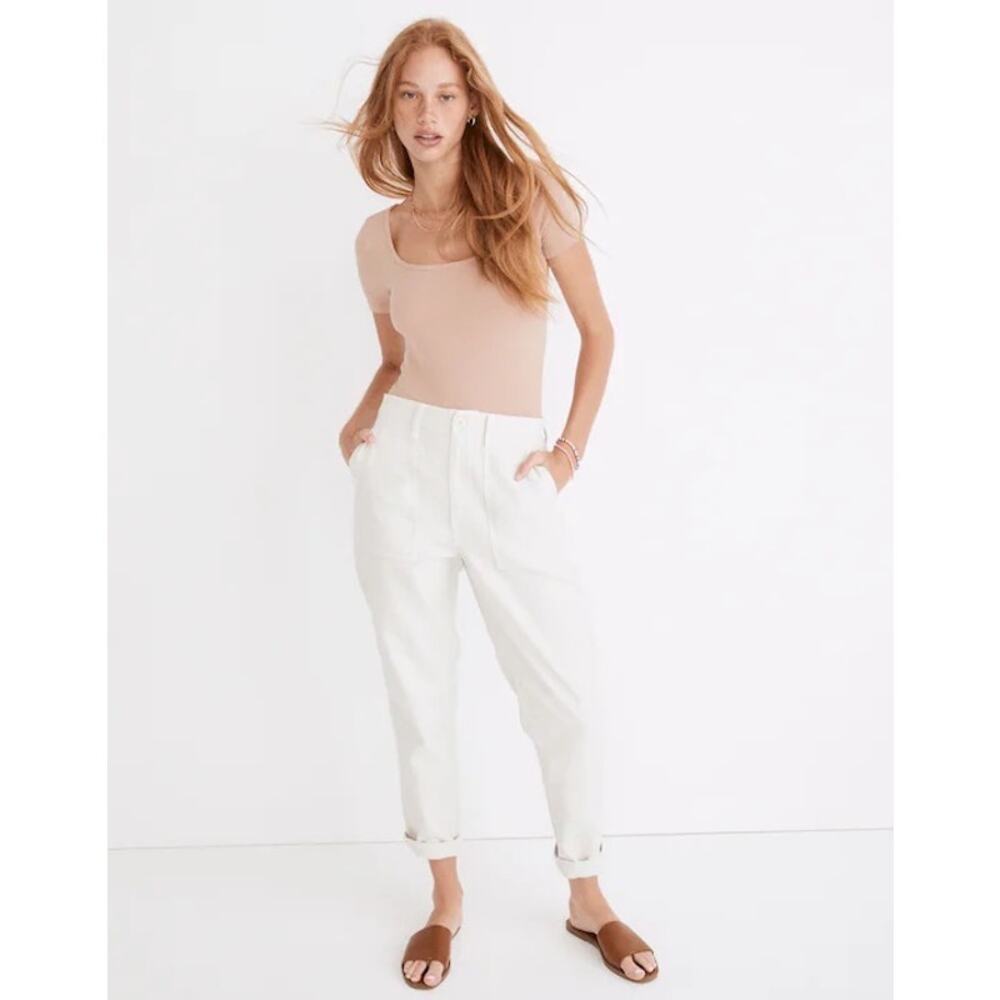Madewell Ribbed Square Neck Thong Bodysuit In Sandstone Size Small